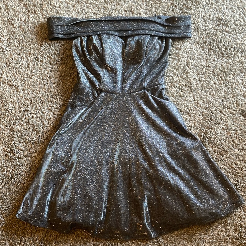 Sparkle black off the shoulder pocket dress